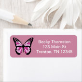Roze glitterachtige vlinder retour adres label (Insitu)