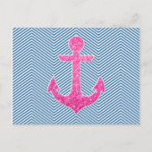 Roze glitteranker blauw chevron briefkaart (Voorkant)
