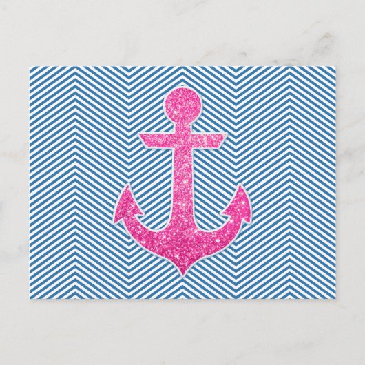 Roze glitteranker blauw chevron briefkaart (Voorkant)