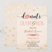 Roze glitterdonuts en diamantuitnodiging kaart (Voorkant / Achterkant)