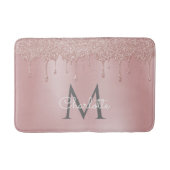Roze Glitterdruppels Monogram Chic Script Badmat (Voorkant)
