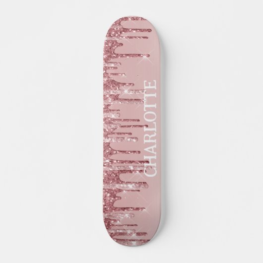 Roze glitterdruppels skateboard (Voorkant)