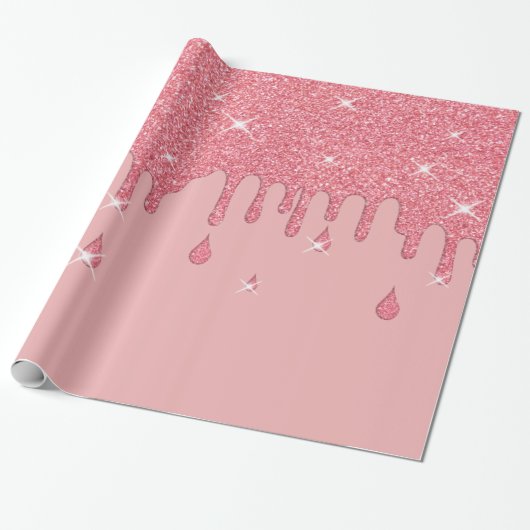 Roze glittereffect & spaarpjes cadeaupapier (Uitgerold)