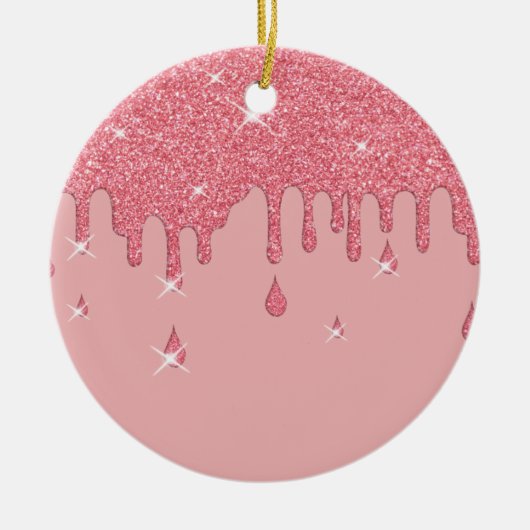 Roze glittereffect & spaarpjes keramisch ornament (Voorkant)