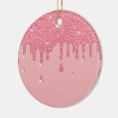Roze glittereffect & spaarpjes keramisch ornament (Links)