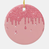 Roze glittereffect & spaarpjes keramisch ornament (Achterkant)