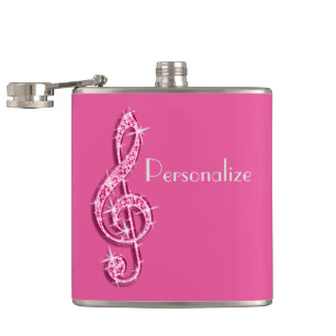 Roze Glitterende Sparkly Muzieknoten Heupfles
