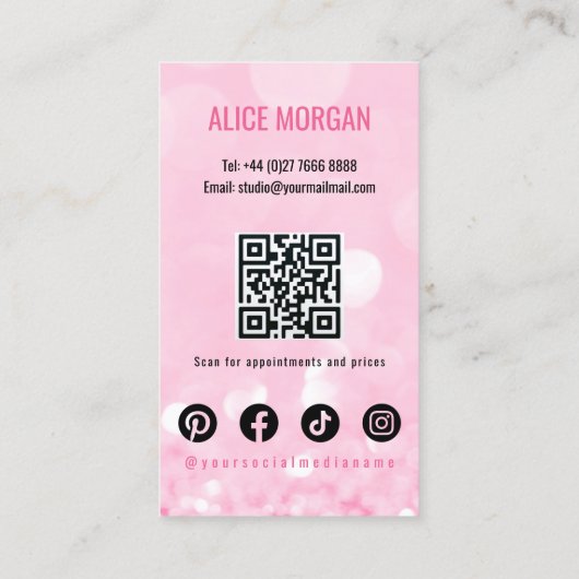 Roze Glitterende Visagist Glamour Bokeh Pailletten Visitekaartje (Achterkant)
