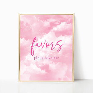 Roze Glitterende Wolken Feest Favor Sign Poster
