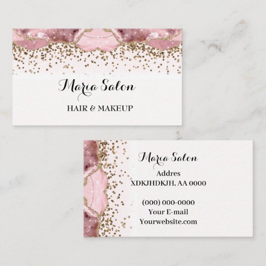 Roze glittergoud Visitekaartje (Voorkant / Achterkant)