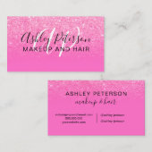 Roze glittergradiënt neon monogram make-up haar visitekaartje (Voorkant / Achterkant)