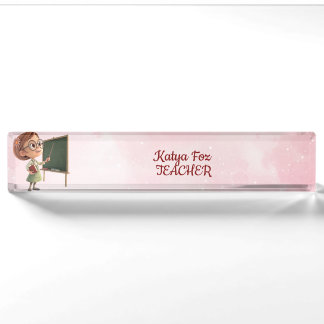 Roze Glitterie Achtergrond Leraar Desk Naam Bord Naambordje