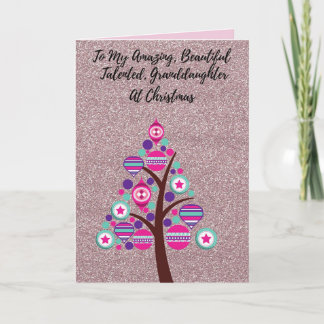 Roze Glitterige Kerstkaart voor mijn kleindochter Feestdagen Kaart