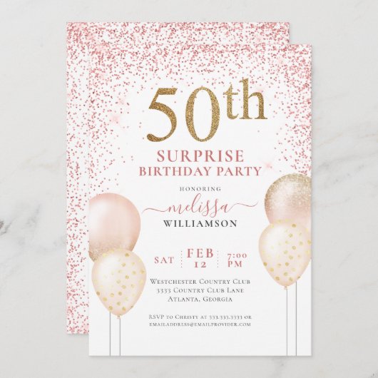 Roze glitterkalligrafie Verrassend 50e verjaardag Kaart (Voorkant / Achterkant)