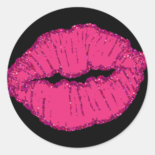 roze glitterlippen ronde sticker