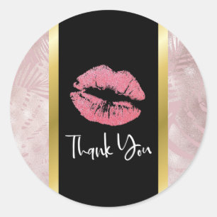 Roze glitterlips en Roos Gold Leaders Hartelijk da Ronde Sticker