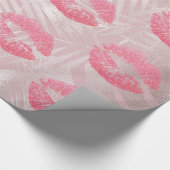Roze glitterlips en Roos Gold tropische bladeren Cadeaupapier (Hoek)