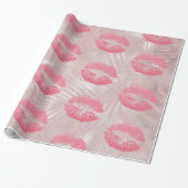 Roze glitterlips en Roos Gold tropische bladeren Cadeaupapier (Uitgerold)