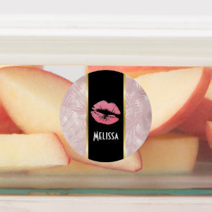 Roze glitterlips en Roos Gold tropische bladeren Labels