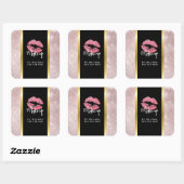 Roze glitterlips en Roos Gold tropische bladeren Vierkante Sticker (Vel)