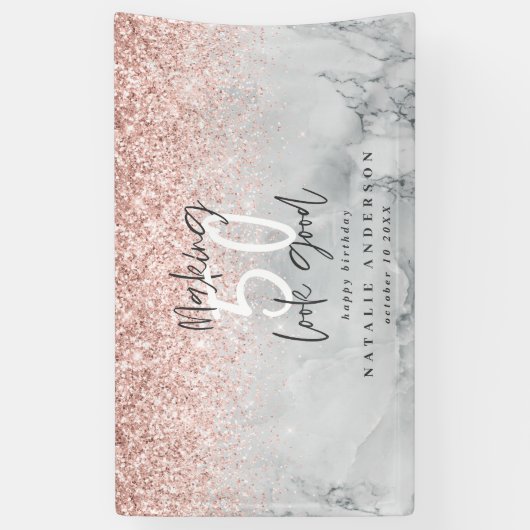 Roze glittermarmer maakt 50 jaar een goede verjaar spandoek (Verticaal)