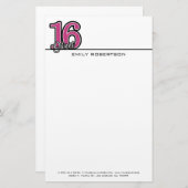 Roze glitternummers briefpapier (Voorkant / Achterkant)