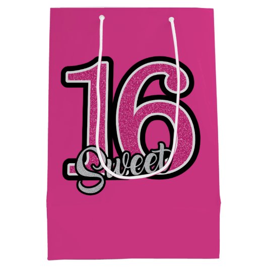 Roze glitternummers medium cadeauzakje (Achterkant)