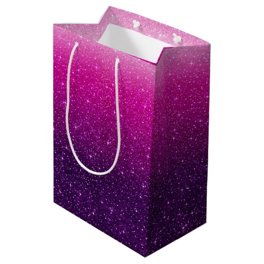 Roze glitterpatroon medium cadeauzakje (Achterkant Gekanteld)