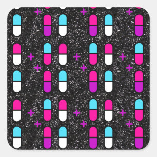 roze glitterpillen vierkante sticker