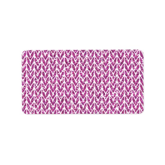 Roze Glitters Chevron Breipatroon Print Etiket (Voorkant)