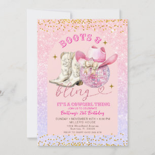 Roze Glitters en Gouden Laarzen en Bling Verjaarda Kaart