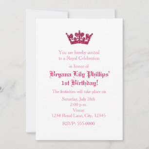 Roze Glitters Kroon Prinses Verjaardagsuitnodiging Kaart