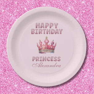 Roze Glitters Kroonprinses Sprookje Verjaardag Papieren Bordje