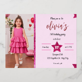 roze glitters meisje Roze verjaardag schattig Folie Uitnodiging Briefkaart