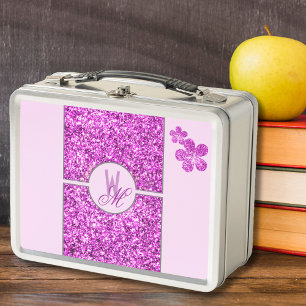 Roze glitters Monogram met Bloemen