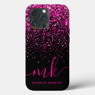 Roze Glitters Monogram & Naam iPhone 13 Pro Hoesje