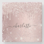 Roze glitters naam script stenen onderzetter (Voorkant)