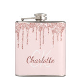 Roze glitters roos gouden monogram naam heupfles (Voorkant)