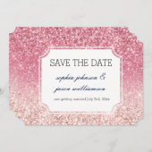 Roze glitters 'save the date' save the date (Voorkant / Achterkant)
