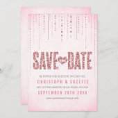 Roze Glitters Uitnodiging Save The Date (Voorkant / Achterkant)