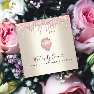 Roze glitterschijven chocolade aardbei en zoet gou vierkante visitekaartje