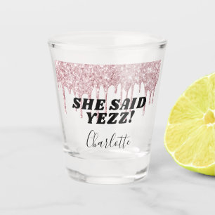 Roze glitterschuine bruid zei ja naam shot glas