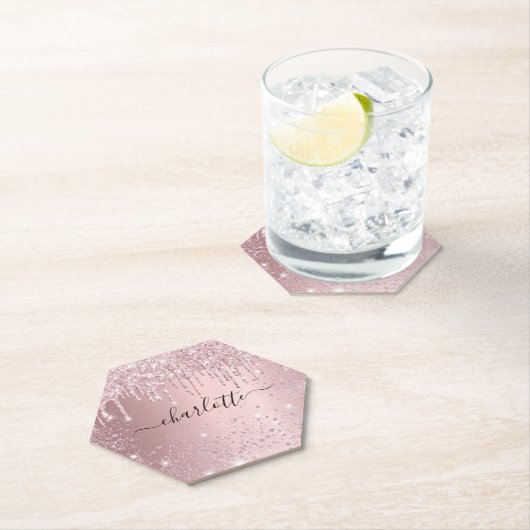 Roze glitterscript met naam kartonnen onderzetters (Insitu)