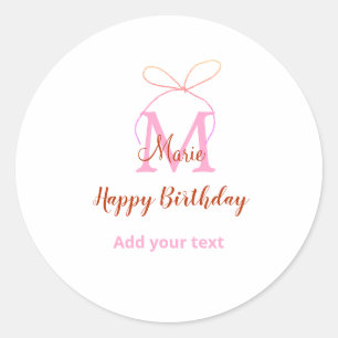 Roze glittersjabloon naam letter monogram verjaard ronde sticker