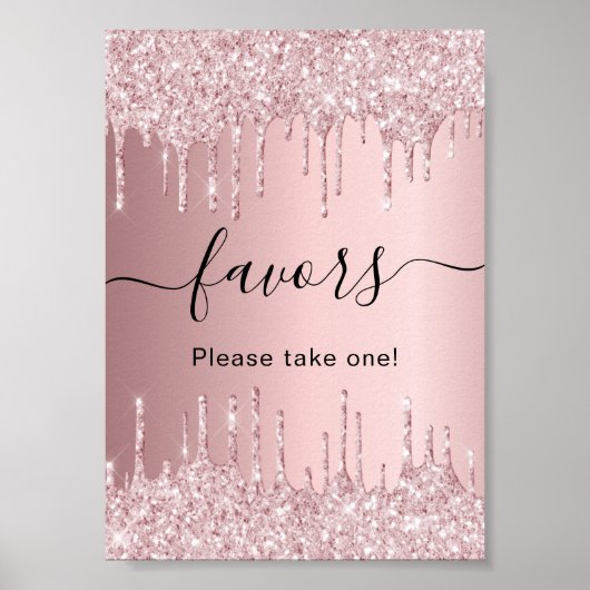 Roze glitterslinger bruiloft favor sign poster (Voorkant)