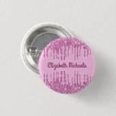 Roze glittersprikkels naamkaartje ronde button 3,2 cm (Voorkant /achterkant)