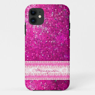 Roze glittertextuur & roze Damaskers iPhone 11 Hoesje