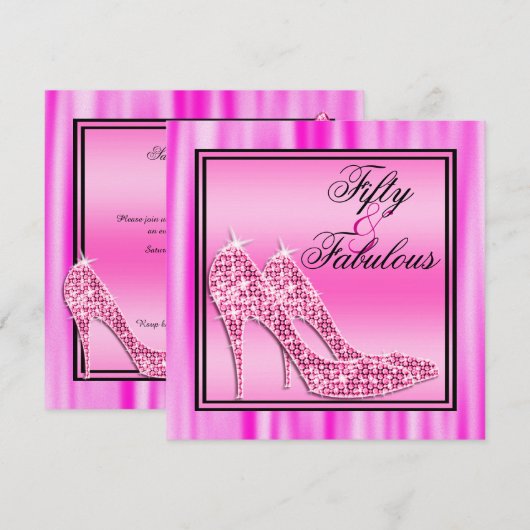 Roze, glittery Stilettos & Music Fabulous 50 Kaart (Voorkant / Achterkant)