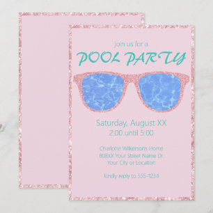 Roze Glitterzonnebril voor Poolparty Kaart