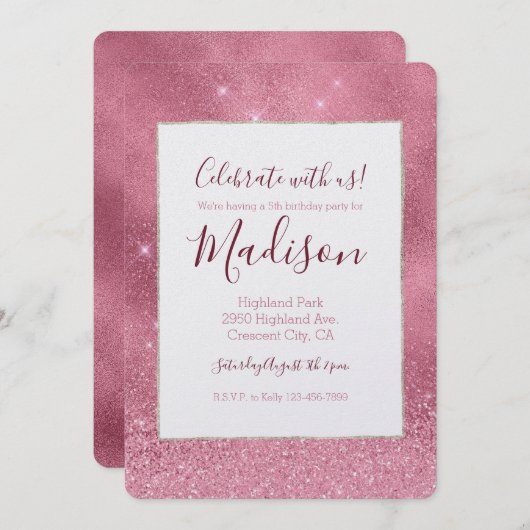 Roze Glitz Verjaardag Kaart (Voorkant / Achterkant)